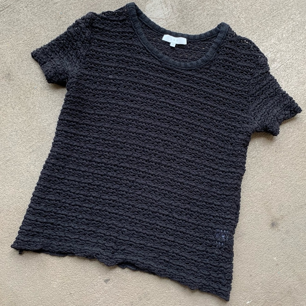 IRO Romana Black Crochet Short Sleeve Top 40